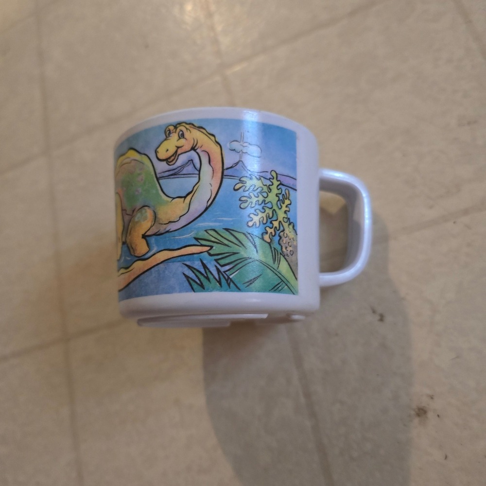 Zak Designs Mug 1993 Dinosaur Kids White Vintage 90s Plastic Brontosaurus Cup